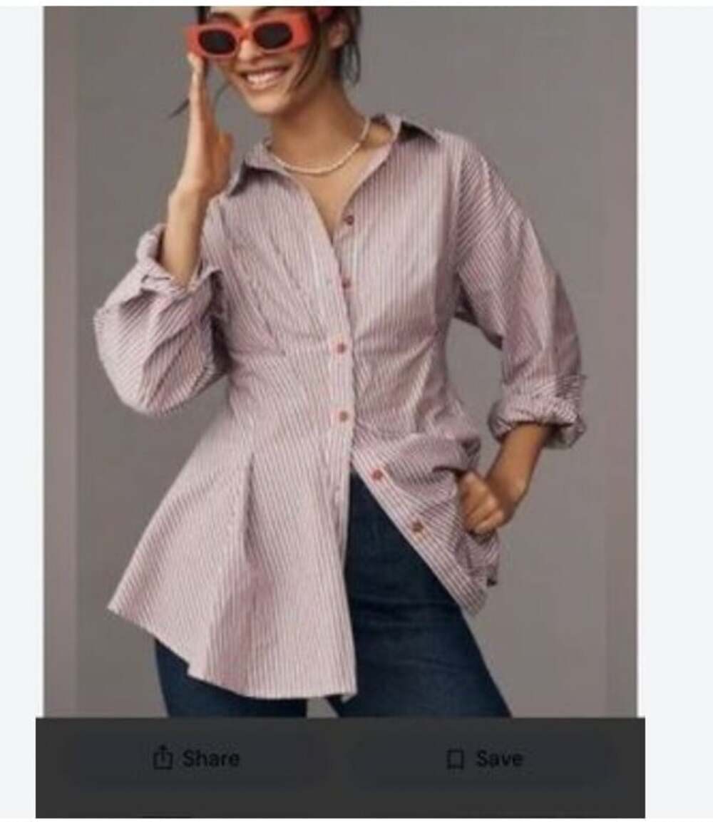 Maeve Tunic Shirt Womens XS Red Stripe Button Front Long Sleeve Top Blouse